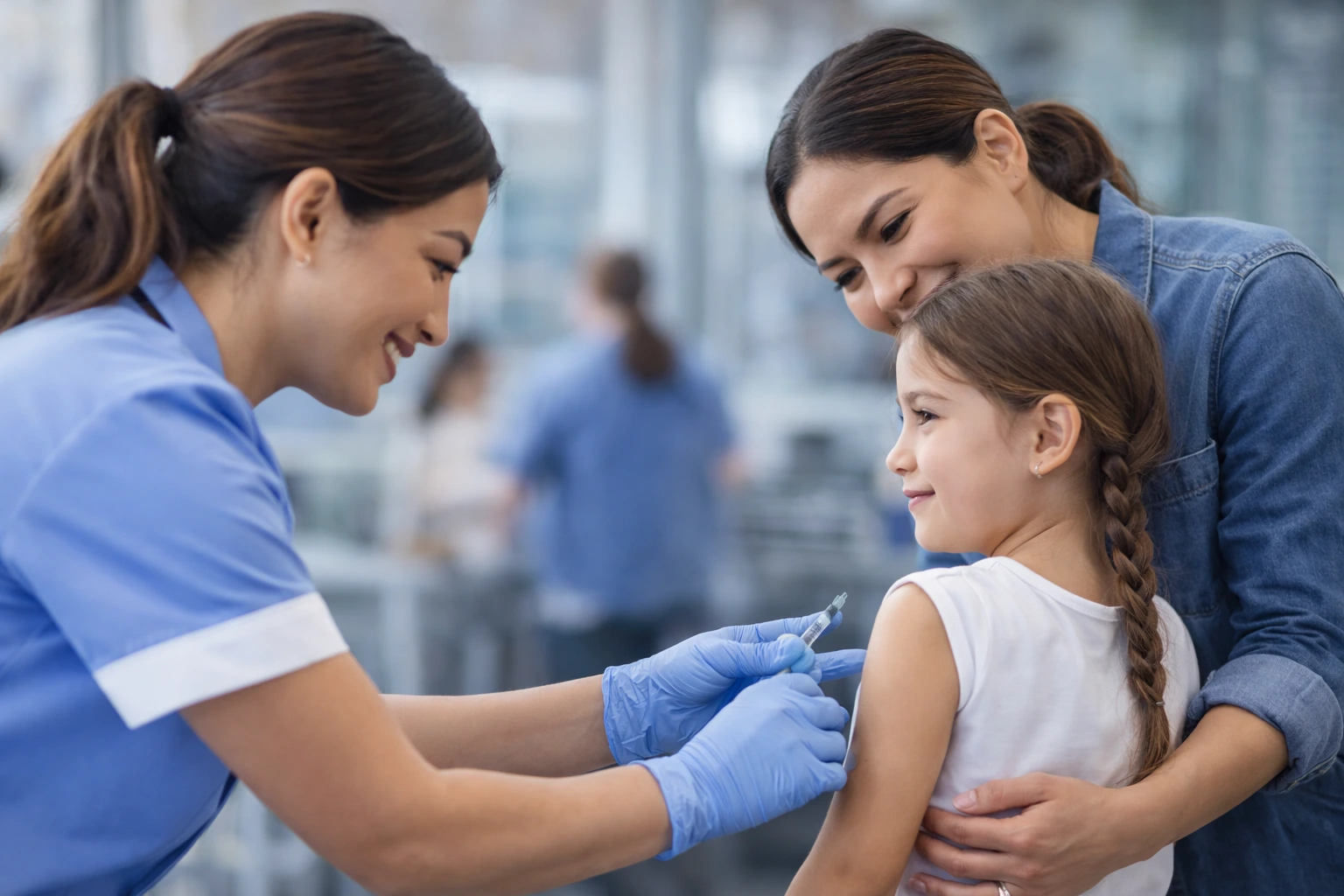 Clinician caring for a child in a community healthcare setting